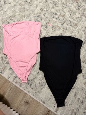 Strapless One-Piece Bodysuit - Pink and Black